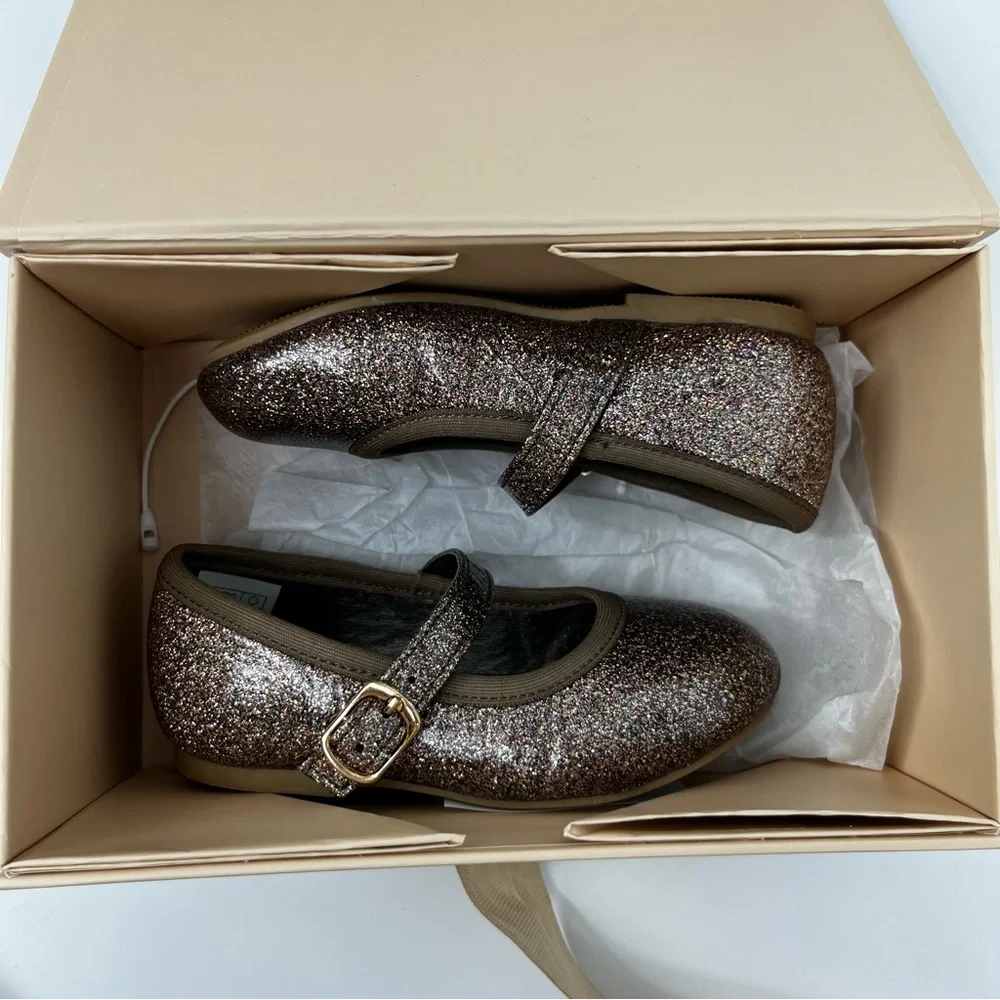 Jamie Kay Ballet Flat Shoes in Bronze Glitter, Size 5.5